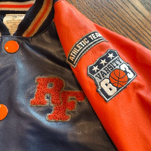 Kids Varsity Jacket - Orange and Navy Blue - Picture 3 of 7
